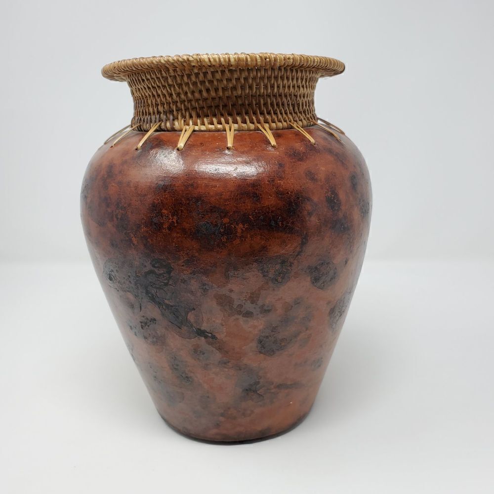 Decorative Ceramic/Clay Vase with Woven Fibers